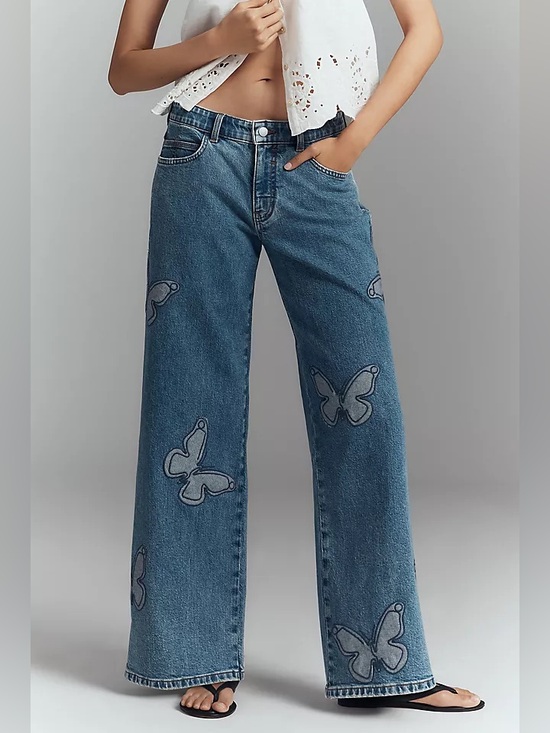Anthropologie Denim - Anthropologie Pilcro Butterfly Low‎ Slung Wide Leg Jeans Blue Denim Size 27